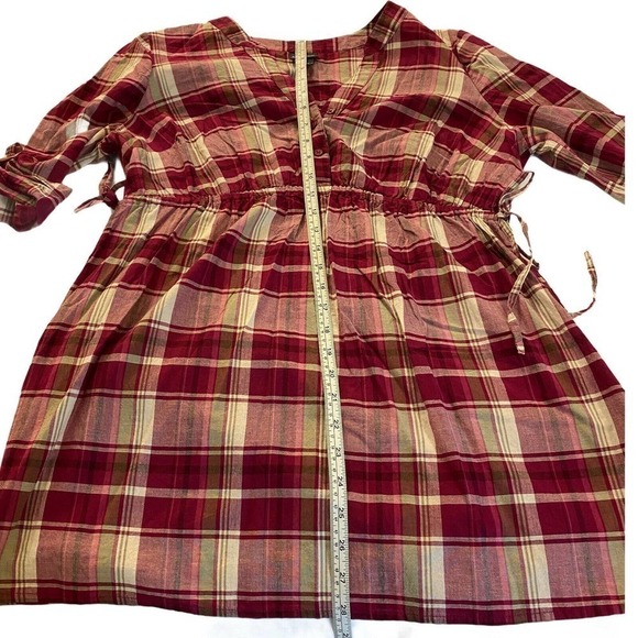 Oh Baby Maternity Size Large Red/Tan Plaid Button-up Shirt Tunic By Motherhood - Picture 5 of 12